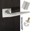 Rebated Double Door Pack Foglia Forme Designer Lever on Minimal Square Rose Satin Chrome Combo Handle & Accessory Pack
