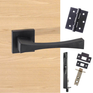 Image: Rebated Double Door Pack Forme Artemide Designer Lever on Minimal Square Rose Matt Black Combo Handle & Accessory Pack