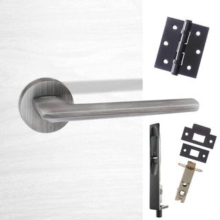 Image: Double Door Pack Forme Boston Designer Lever on Minimal Round Rose Urban Graphite Combo Handle & Accessory Pack