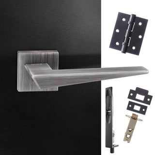 Image: Double Door Pack Forme Naxos Designer Lever on Minimal Square Rose Urban Graphite Combo Handle & Accessory Pack