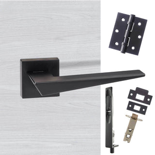 Image: Double Door Pack Forme Naxos Designer Lever on Minimal Square Rose Matt Black Combo Handle & Accessory Pack