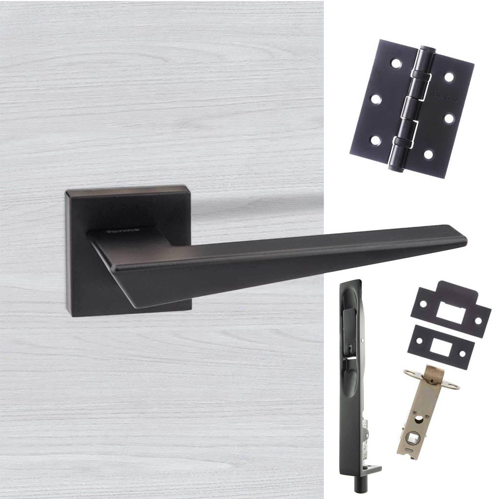 Rebated Double Door Pack Forme Naxos Designer Lever on Minimal Square Rose Matt Black Combo Handle & Accessory Pack