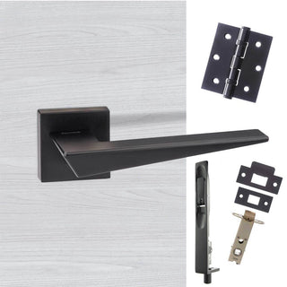 Image: Rebated Double Door Pack Forme Naxos Designer Lever on Minimal Square Rose Matt Black Combo Handle & Accessory Pack