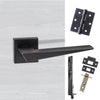 Rebated Double Door Pack Forme Naxos Designer Lever on Minimal Square Rose Matt Black Combo Handle & Accessory Pack