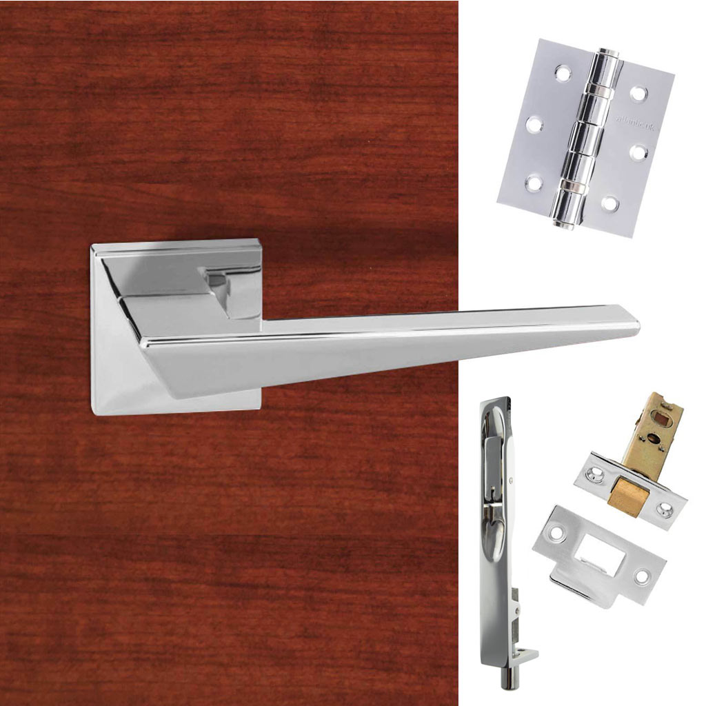 Double Door Pack Forme Naxos Designer Lever on Minimal Square Rose Polished Chrome Combo Handle & Accessory Pack