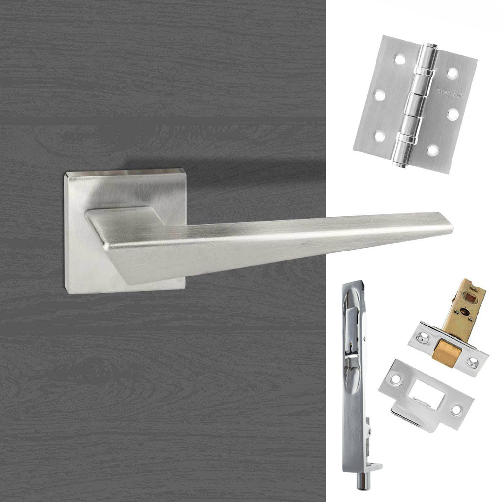 Double Door Pack Forme Naxos Designer Lever on Minimal Square Rose Satin Chrome Combo Handle & Accessory Pack
