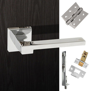 Image: Double Door Pack Ginevra Forme Designer Lever on Minimal Square Rose Polished Chrome Combo Handle & Accessory Pack