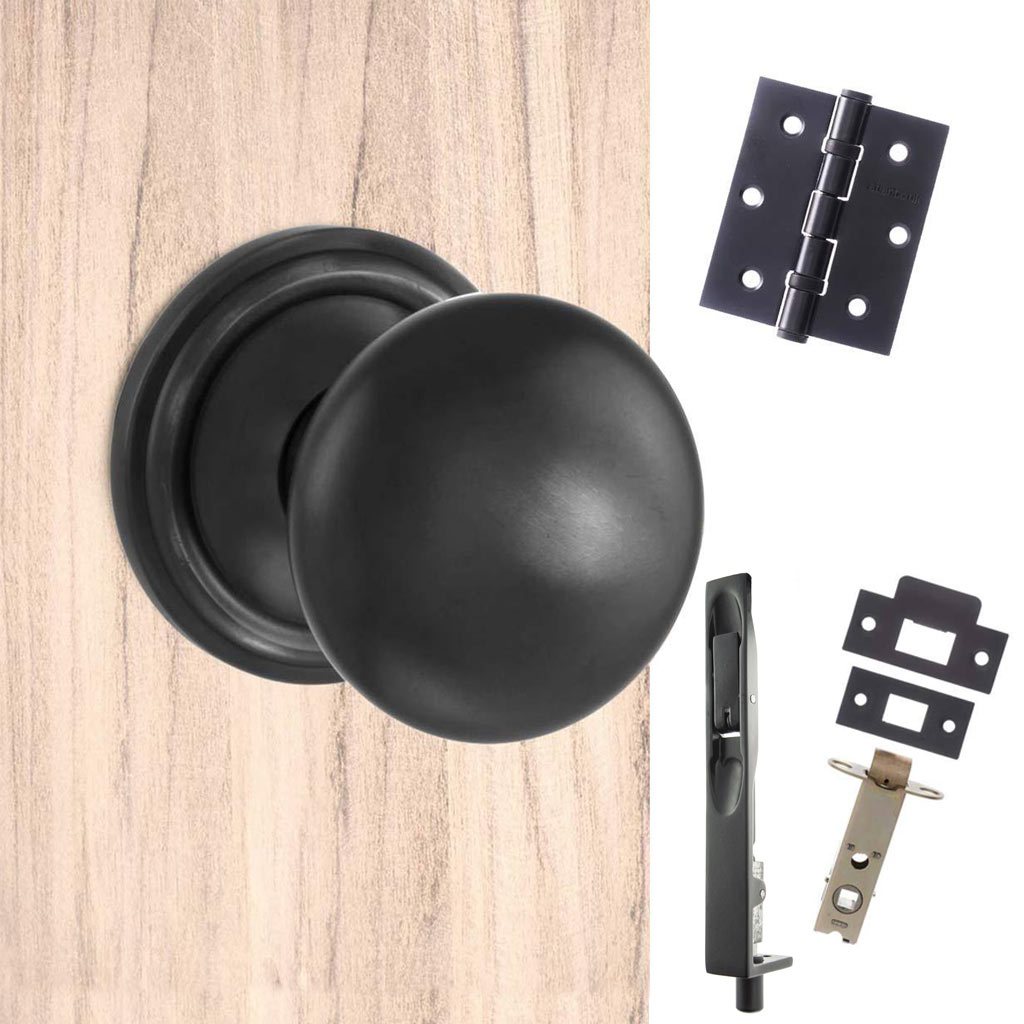 Rebated Double Door Pack Harrogate Mushroom Old English Mortice Knob Matt Black Combo Handle & Accessory Pack