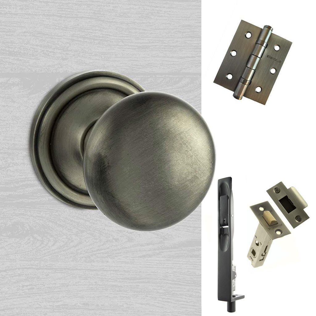 Double Door Pack Harrogate Mushroom Old English Mortice Knob Matt Gun Metal Combo Handle & Accessory Pack