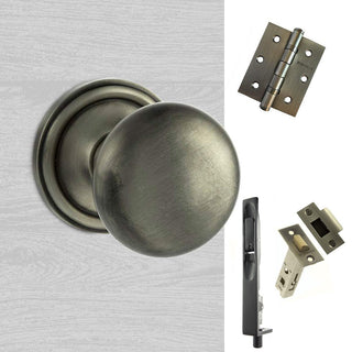 Image: Double Door Pack Harrogate Mushroom Old English Mortice Knob Matt Gun Metal Combo Handle & Accessory Pack