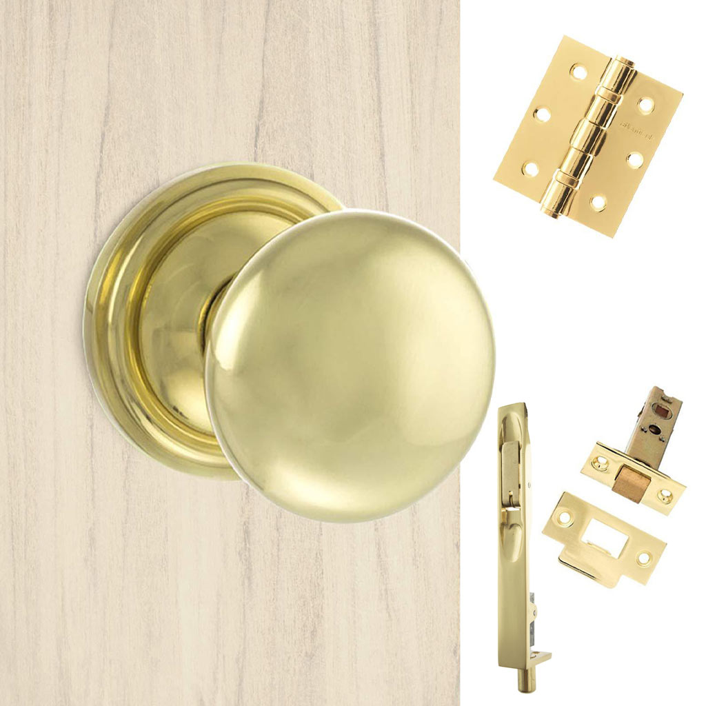 Double Door Pack Harrogate Mushroom Old English Mortice Knob Polished Brass Combo Handle & Accessory Pack