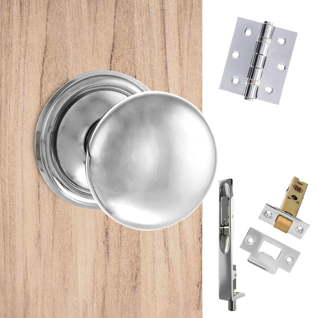 Double Door Pack Harrogate Mushroom Old English Mortice Knob Polished Chrome Combo Handle & Accessory Pack