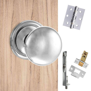Image: Double Door Pack Harrogate Mushroom Old English Mortice Knob Polished Chrome Combo Handle & Accessory Pack