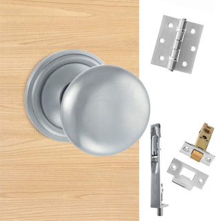 Image: Rebated Double Door Pack Harrogate Mushroom Old English Mortice Knob Satin Chrome Combo Handle & Accessory Pack