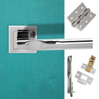 Image: Rebated Double Door Pack Kansas Status Lever on Square Rose Polished Chrome Combo Handle & Accessory Pack