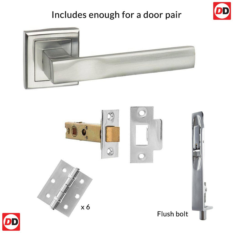 Rebated Double Door Pack Kansas Status Lever on Square Rose Satin Chro ...