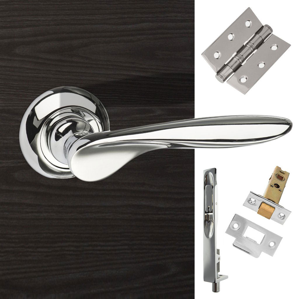 Double Door Pack Malta Mediterranean Lever on Round C Rose Polished Chrome Combo Handle & Accessory Pack