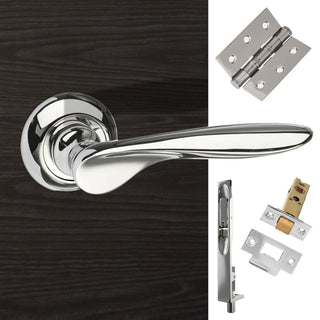 Image: Rebated Double Door Pack Malta Mediterranean Lever on Round C Rose Polished Chrome Combo Handle & Accessory Pack