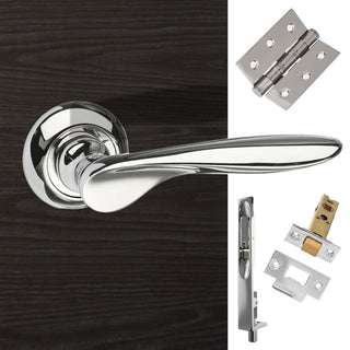 Image: Rebated Double Door Pack Malta Mediterranean Lever on Round C Rose Polished Chrome Combo Handle & Accessory Pack