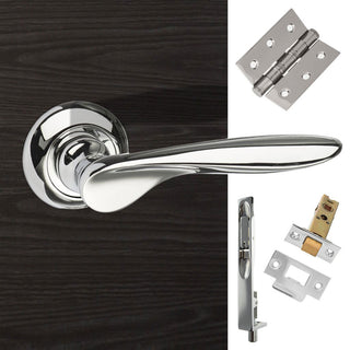 Image: Double Door Pack Malta Mediterranean Lever on Round C Rose Polished Chrome Combo Handle & Accessory Pack