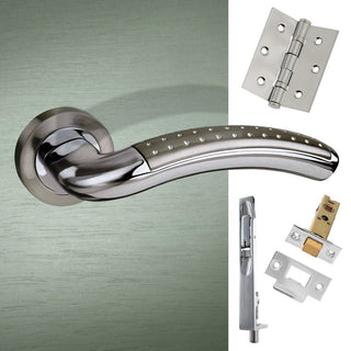 Image: Double Door Pack Monaco Mediterranean Lever On Rose Satin Nickel Polished Chrome Combo Handle & Accessory Pack