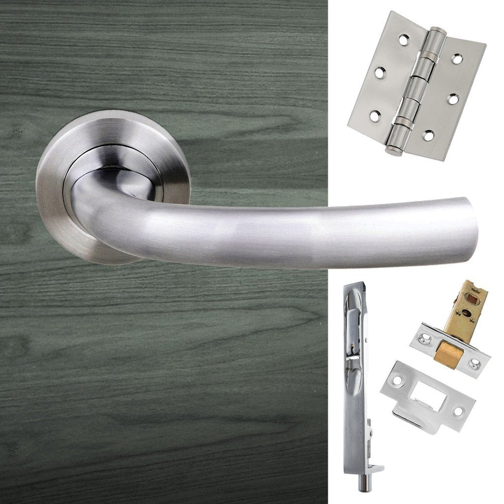 Rebated Double Door Pack Nevada Status Lever on Round Rose Satin Chrome Combo Handle & Accessory Pack