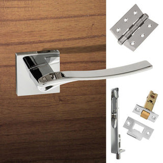 Image: Rebated Double Door Pack Olimpia Forme Designer Lever on Minimal Square Rose Polished Chrome Combo Handle & Accessory Pack