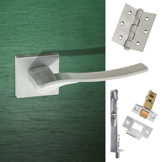Image: Rebated Double Door Pack Olimpia Forme Designer Lever on Minimal Square Rose Satin Chrome Combo Handle & Accessory Pack
