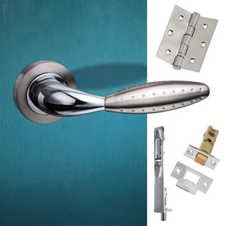 Image: Double Door Pack Oran Mediterranean Lever On Rose Satin Nickel Polished Chrome Combo Handle & Accessory Pack