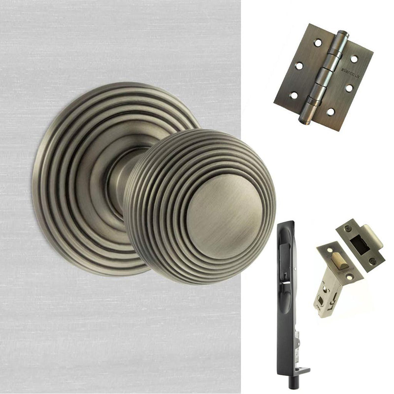 Double Door Pack Ripon Reeded Old English Mortice Knob Matt Gun Metal Combo Handle & Accessory Pack