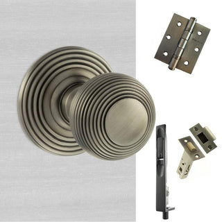 Image: Double Door Pack Ripon Reeded Old English Mortice Knob Matt Gun Metal Combo Handle & Accessory Pack