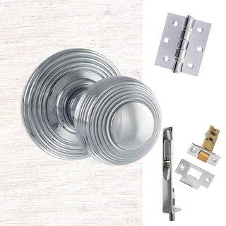 Image: Rebated Double Door Pack Ripon Reeded Old English Mortice Knob Polished Chrome Combo Handle & Accessory Pack