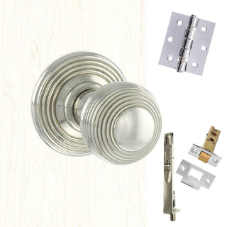 Image: Double Door Pack Ripon Reeded Old English Mortice Knob Polished Nickel Combo Handle & Accessory Pack