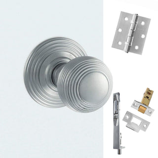 Image: Double Door Pack Ripon Reeded Old English Mortice Knob Satin Chrome Combo Handle & Accessory Pack
