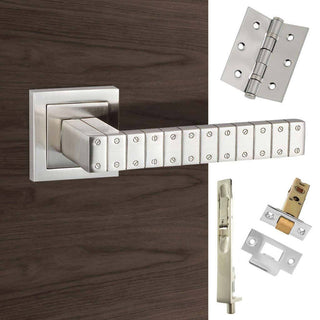 Image: Rebated Double Door Pack Senza Pari Bianca Lever on Square Rose Satin Nickel Combo Handle & Accessory Pack