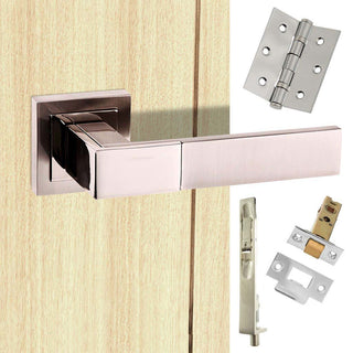 Image: Double Door Pack Senza Pari Casalli Lever on Square Rose Satin Nickel/Polished Nickel Combo Handle & Accessory Pack