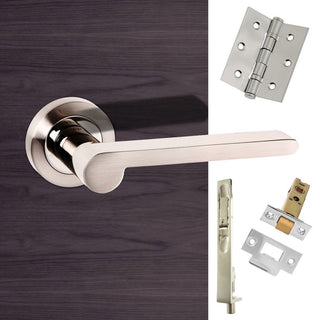 Image: Double Door Pack Senza Pari Darrio Lever on Rose Satin Nickel/Polished Nickel Combo Handle & Accessory Pack