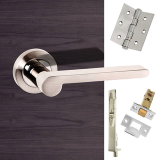 Image: Rebated Double Door Pack Senza Pari Darrio Lever on Rose Satin Nickel/Polished Nickel Combo Handle & Accessory Pack