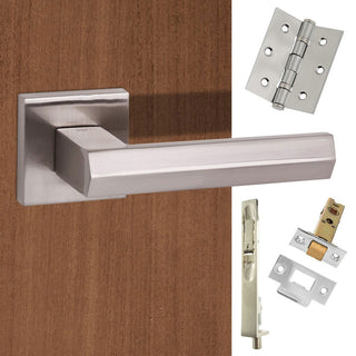 Image: Double Door Pack Senza Pari Davoli Lever on Flush Rose Satin Nickel Combo Handle & Accessory Pack