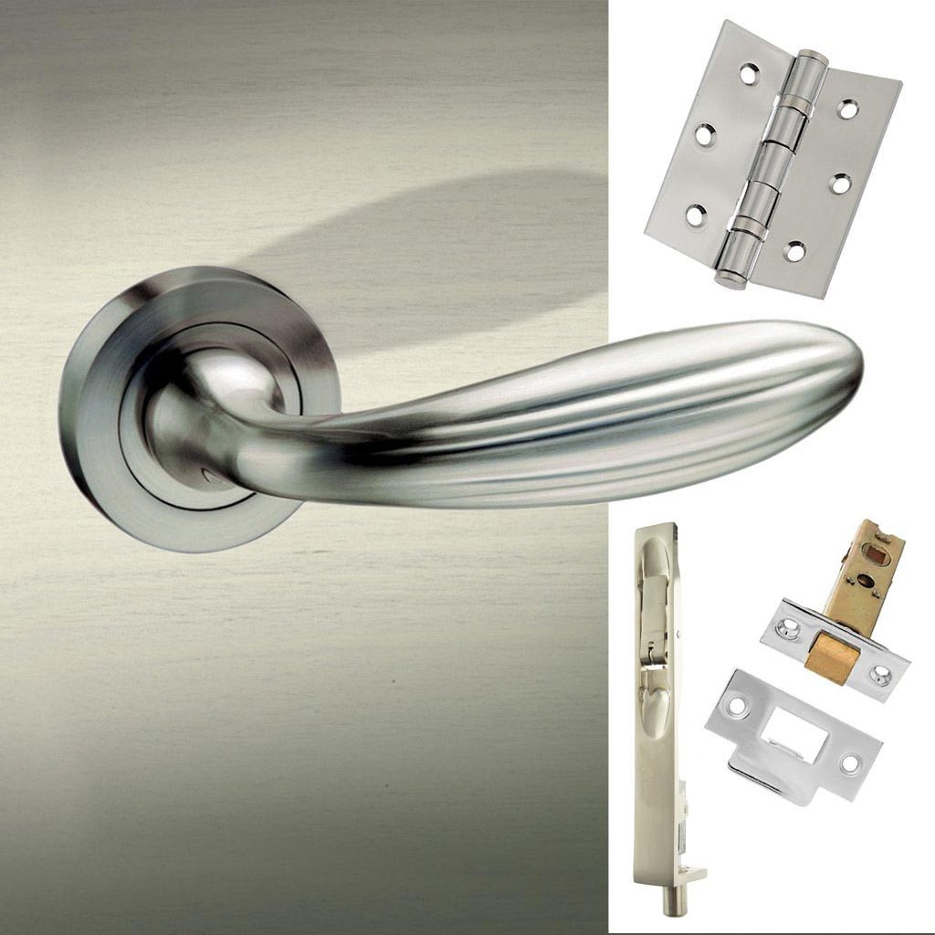 Rebated Double Door Pack Terassa Mediterranean Lever on Rose Satin Nickel Combo Handle & Accessory Pack