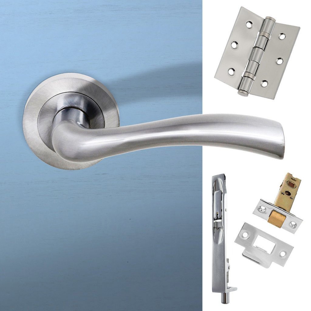 Rebated Double Door Pack Texas Status Lever on Round Rose Satin Chrome Combo Handle & Accessory Pack