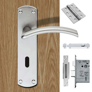 Image: Double Door Serozzetta Tres SZC031SC Lever Lock Satin Chrome - Combo Handle & Accessory Pack