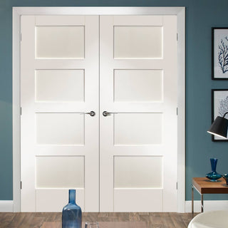 Image: Simpli Double Door Set - Shaker 4 Panel Door - White Primed