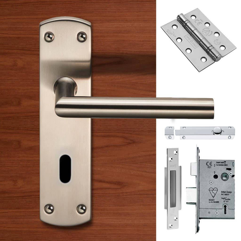 Double Door Steelworx CSLP1162P/SSS Mitred Lever Lock Satin Stainless Steel - Combo Handle & Accessory Pack