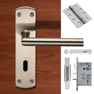 Image: Double Door Steelworx CSLP1162P/SSS Mitred Lever Lock Satin Stainless Steel - Combo Handle & Accessory Pack