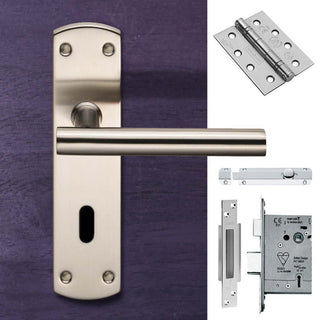 Image: Double Door Steelworx CSLP1164P/SSS T-Bar Lever Lock Satin Stainless Steel - Combo Handle & Accessory Pack