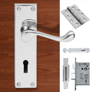 Image: Double Door CBS54 Victorian Scroll Suite Lever Lock Polished Chrome - Combo Handle & Accessory Pack