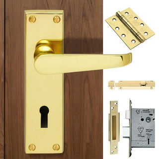 Image: Double Door CBV30 Victorian Suite Lever Lock Brass - Combo Handle & Accessory Pack