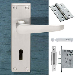 Image: Double Door CBV30 Victorian Suite Lever Lock Satin Chrome - Combo Handle & Accessory Pack