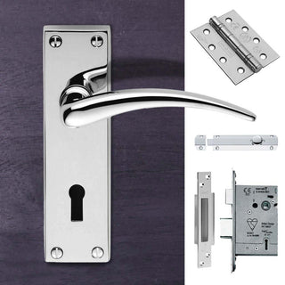Image: Double Door DL64 Wing Contemporary Lever Lock Polished Chrome - Combo Handle & Accessory Pack